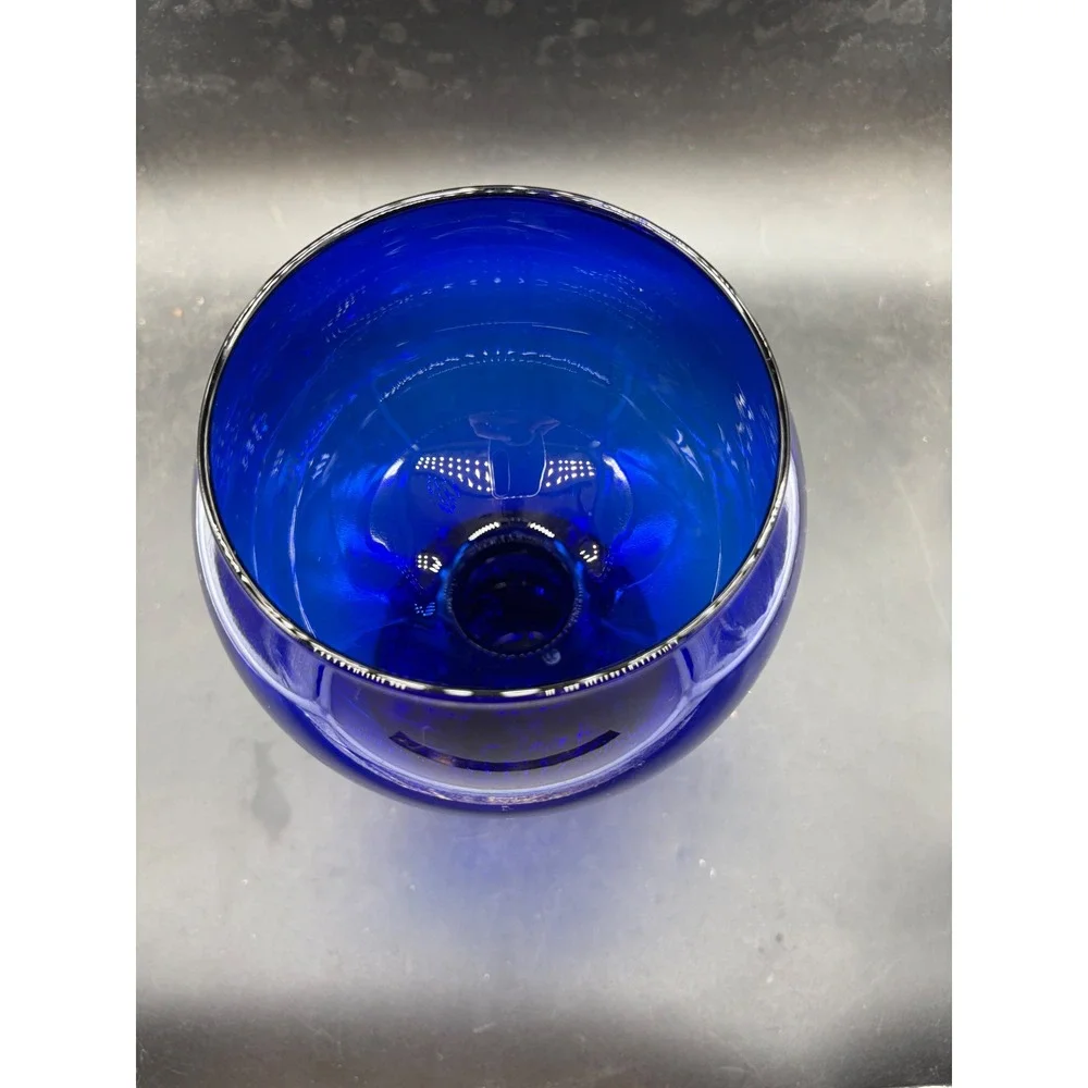 Vintage Cobalt Blue Glass Brandy Snifter Oversized Goblet Pedestal Glassware